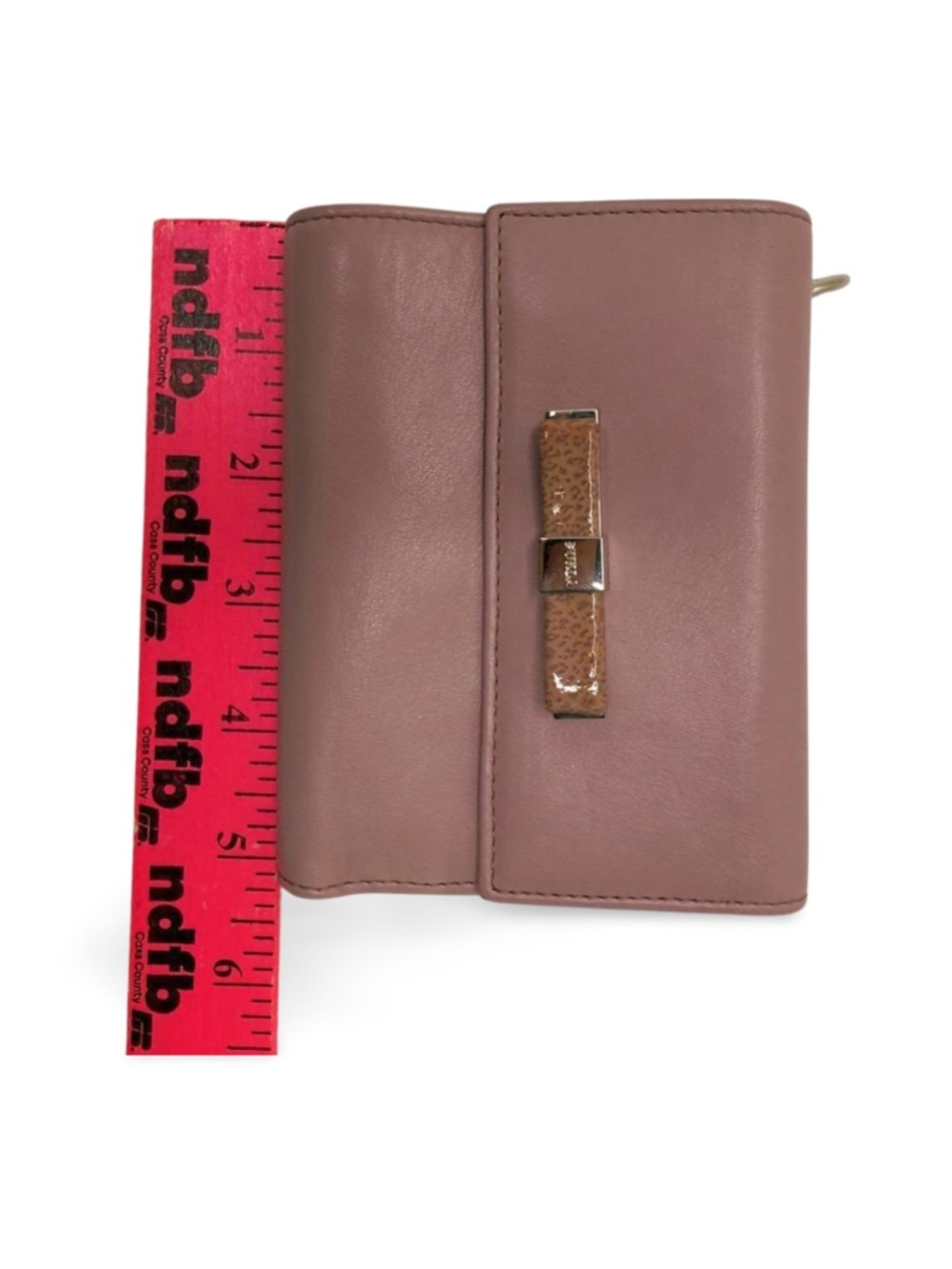 Furla Leather Wallet Pink Interior Bow Detail Snap Closure Compact - Picture 13 of 14